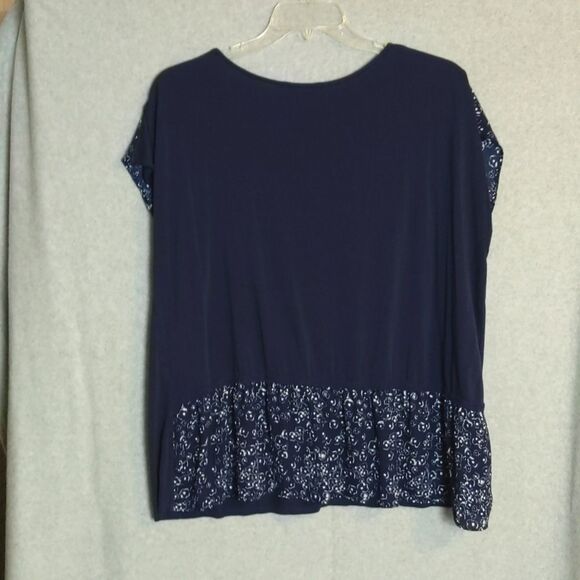 Downeast Navy Floral Short Sleeve Top Women's XXL - Picture 2 of 3